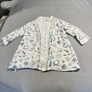 Kate Spade Novelty Print Bow Eyelash Dog White Robe Missing Waist Tie Size XS/S